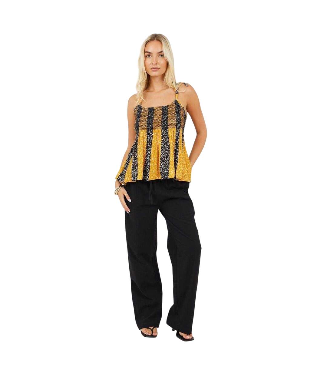 Débardeur Bretelles Fines Motif/style Rayures Et Fleurs Femme Jaune Noir Brave Soul-4