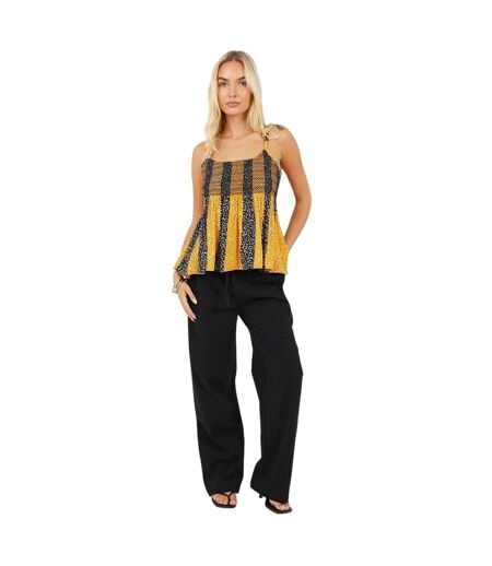 Débardeur Bretelles Fines Motif/style Rayures Et Fleurs Femme Jaune Noir Brave Soul