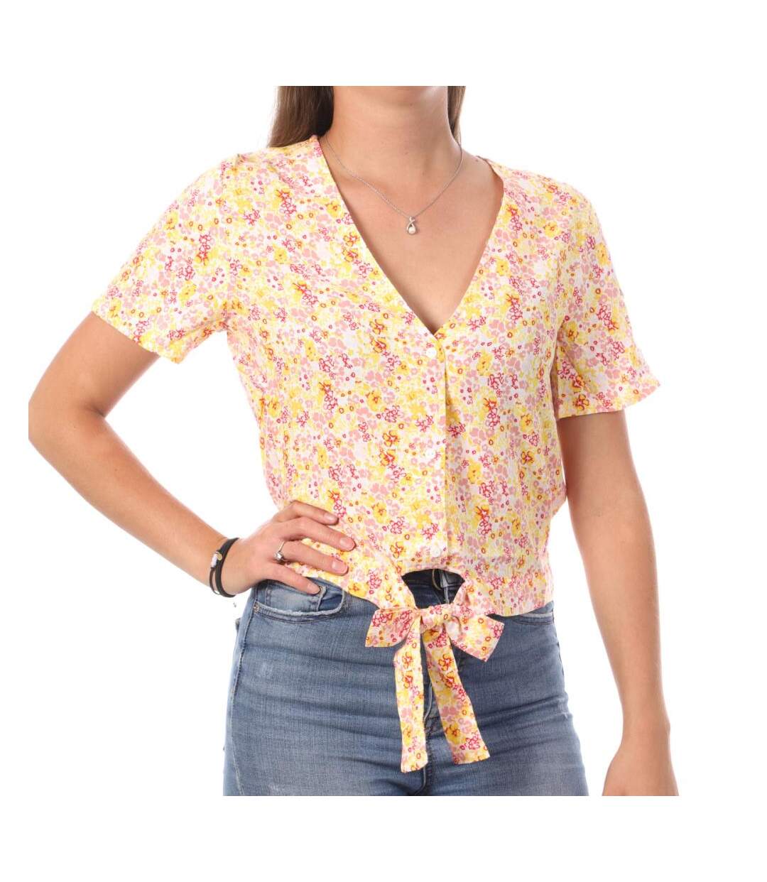 Top imprimé jaune/rose femme vero moda measy-1