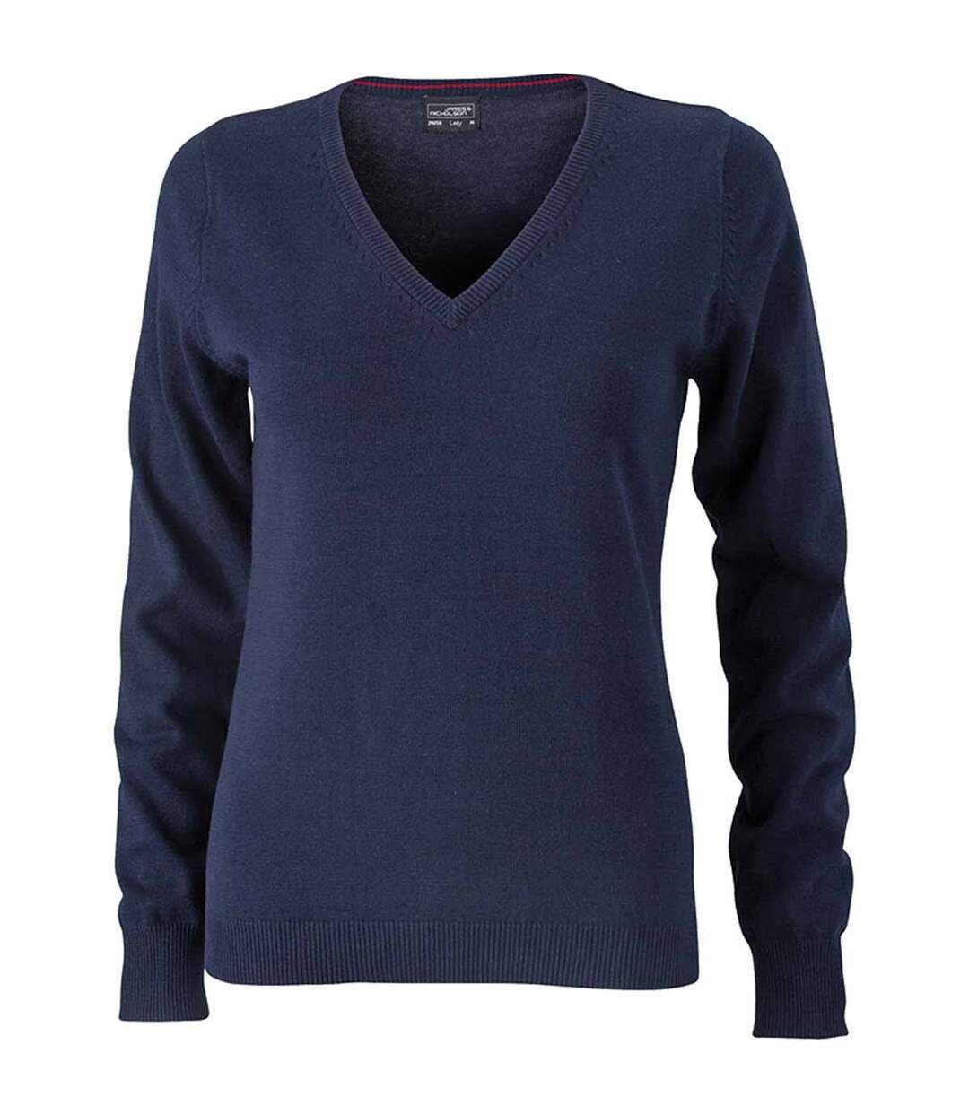 Pull classique col V - FEMME - JN658 - bleu marine