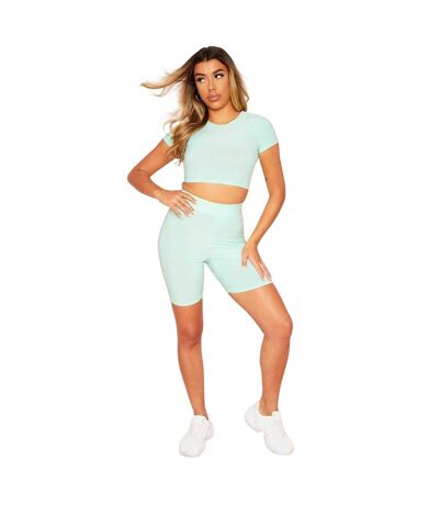 Ensemble Cuissard De Cyclisme Motif/style Côtelé Femme Turquoise Pâle Missy Empire
