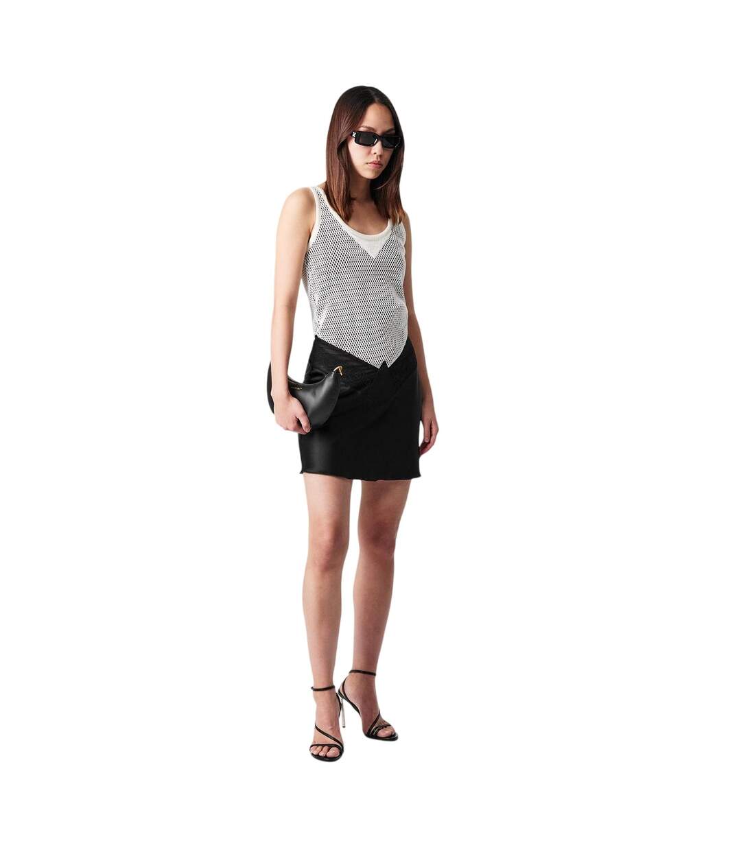 Womens/ladies Scoop Neck Slip Dress Black White Off White-4