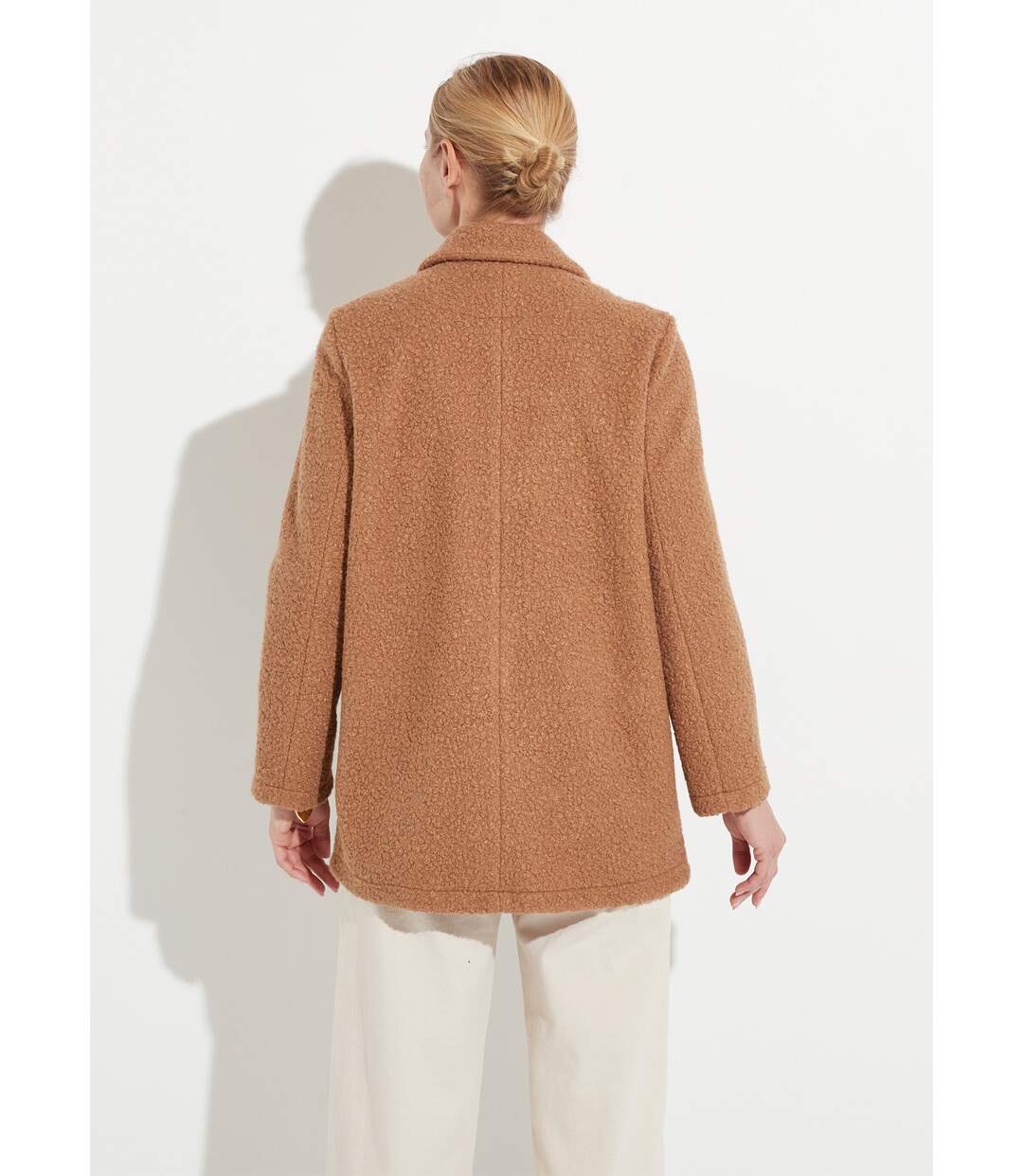 Manteau tissu bouclette mi-long boutonné-2