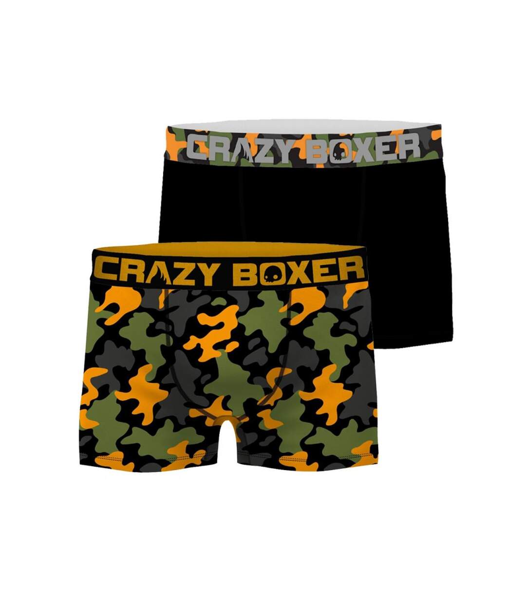 CRAZYBOXER Lot de 2 Boxers Homme Coton Bio BCBCX2 CAMO Noir Orange