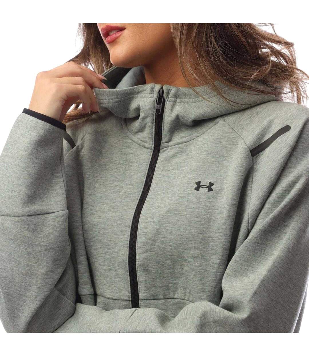 Womens/ladies Fleece Full Zip Hoodie Green Under Armour-3