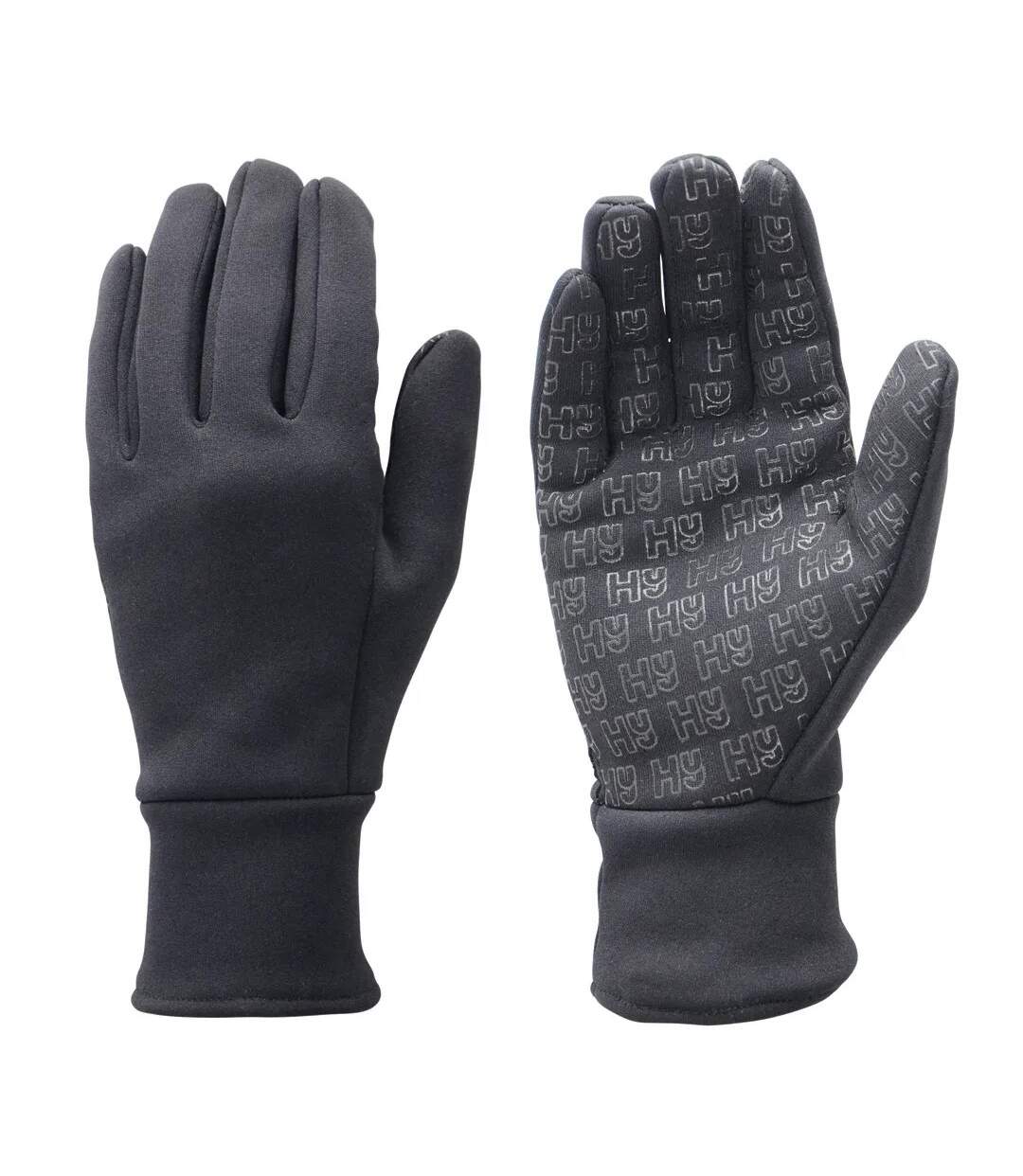 Unisex adult gripped fleece gloves black Hy-3