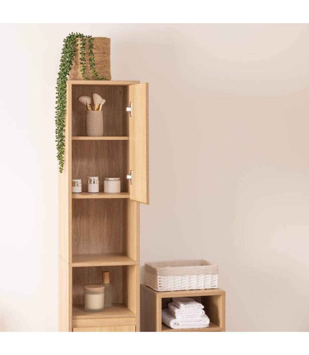 Colonne 2 portes effet bois naturel ABANA - Beige-2