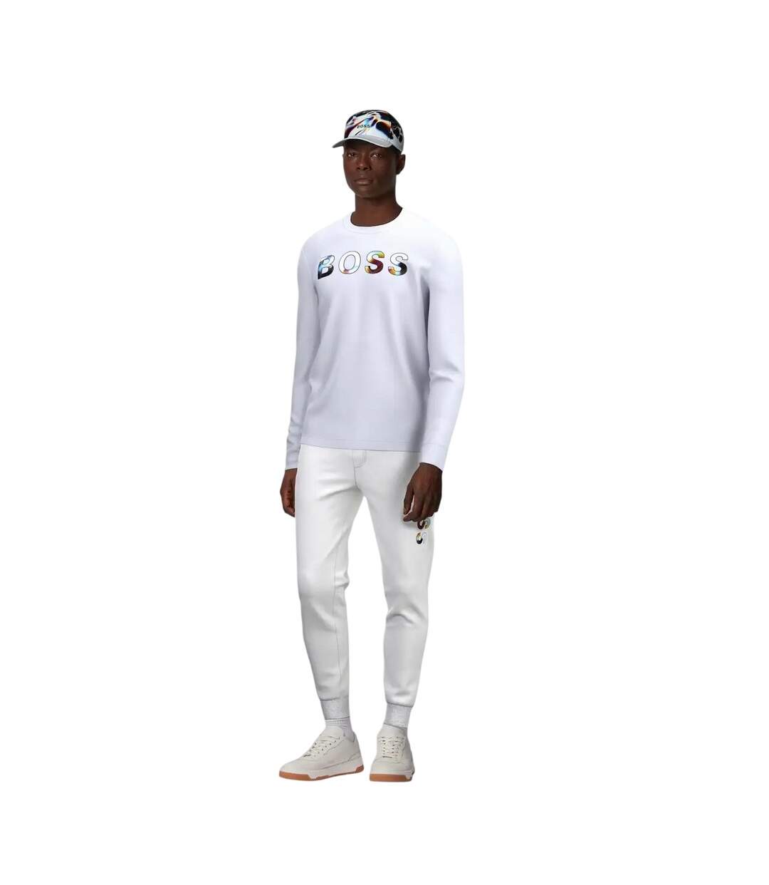 Mens Skedigital Gradient Logo Tracksuit Bottoms White Boss-1