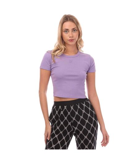 Womens/ladies Stacked Logo Slim Crop T-shirt Purple Hugo