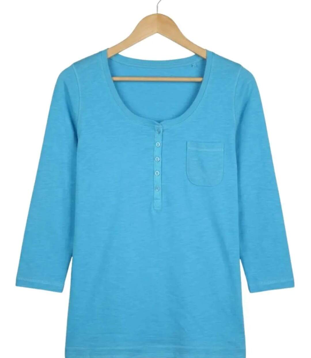 MAYFLOWER DIMITRI1 - Tee-shirt manches 3/4 bleu : maille flammée et confort pur coton-2