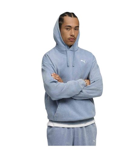 Mens Elevated Acid Wash Relaxed Fit Hoodie Cool Blue Puma