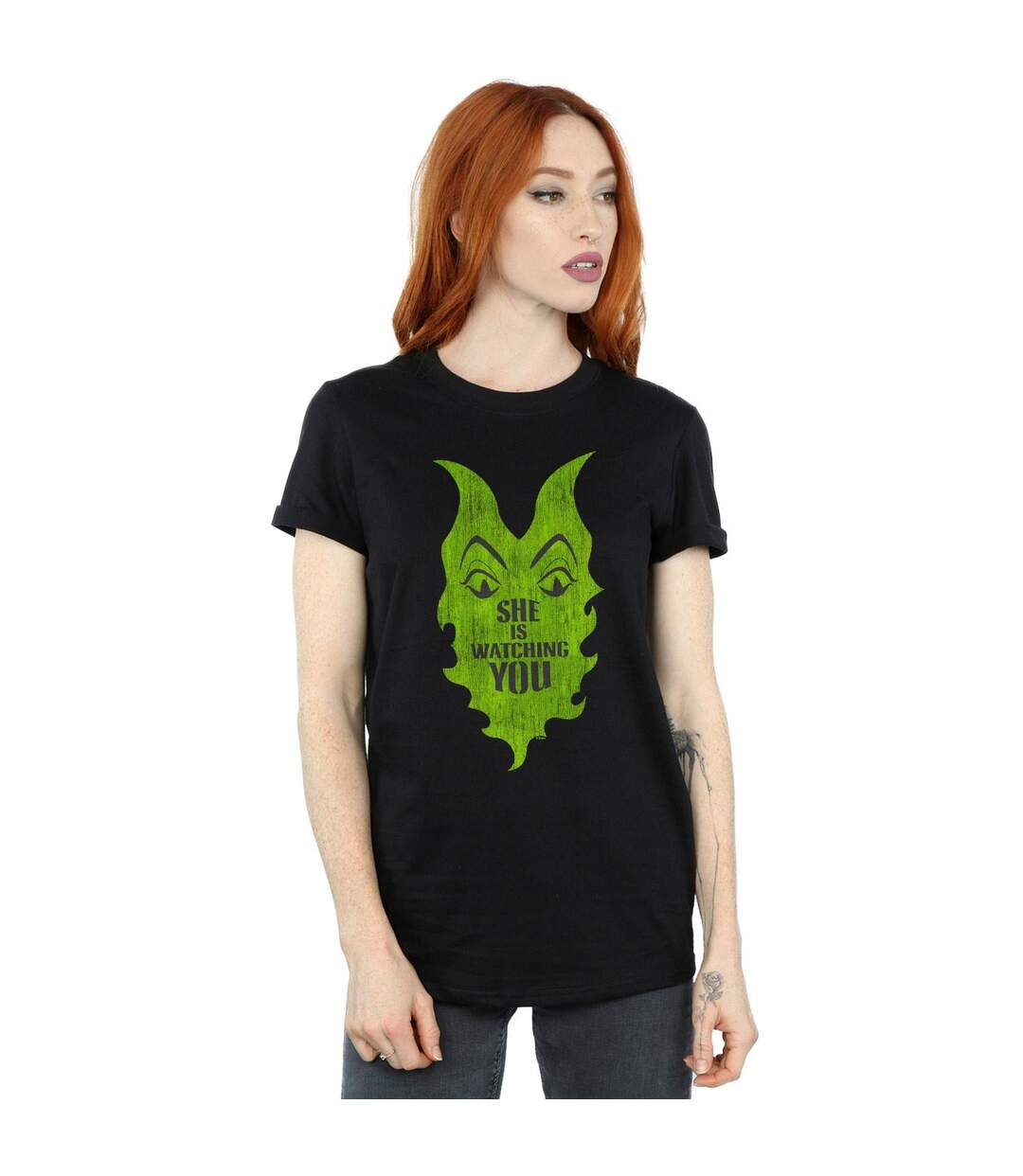Disney Womens/Ladies The Descendants Maleficent She Is Watching Coton Boyfriend T-Shirt (Noir) - UTBI20051-2