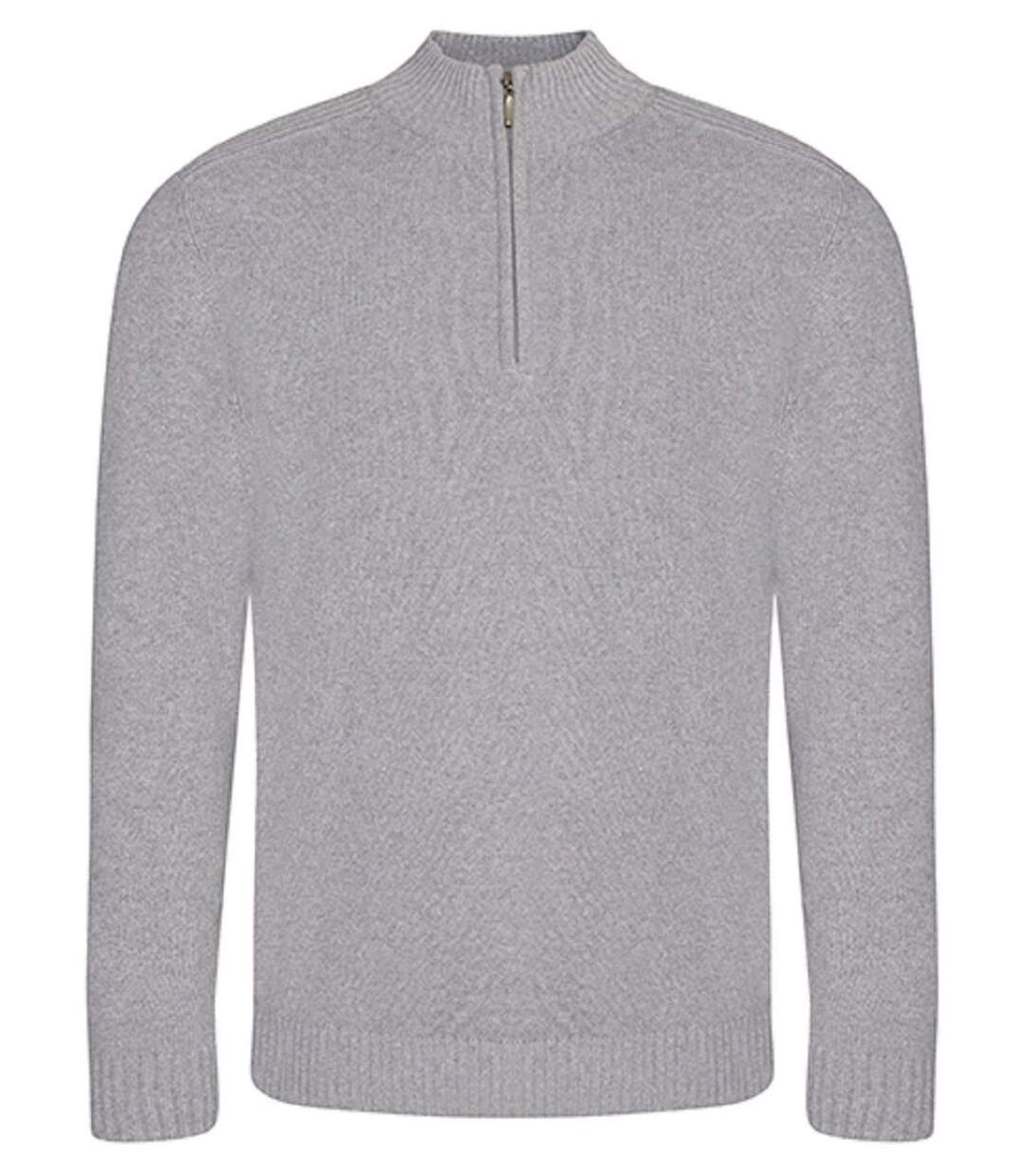 Pull col zippé homme - EA061 - gris clair chiné