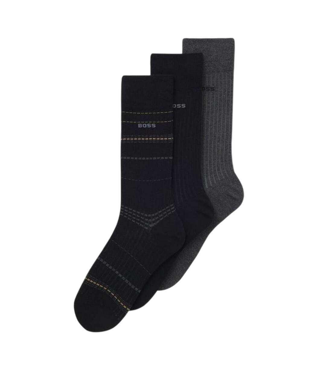 Pack Of 3  Unisex Adult Stripe Ribbed Socks  Black Boss-3