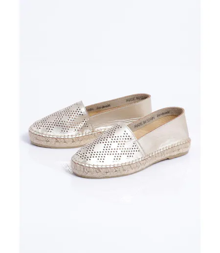 Espadrilles plates cuir perforé semelles corde