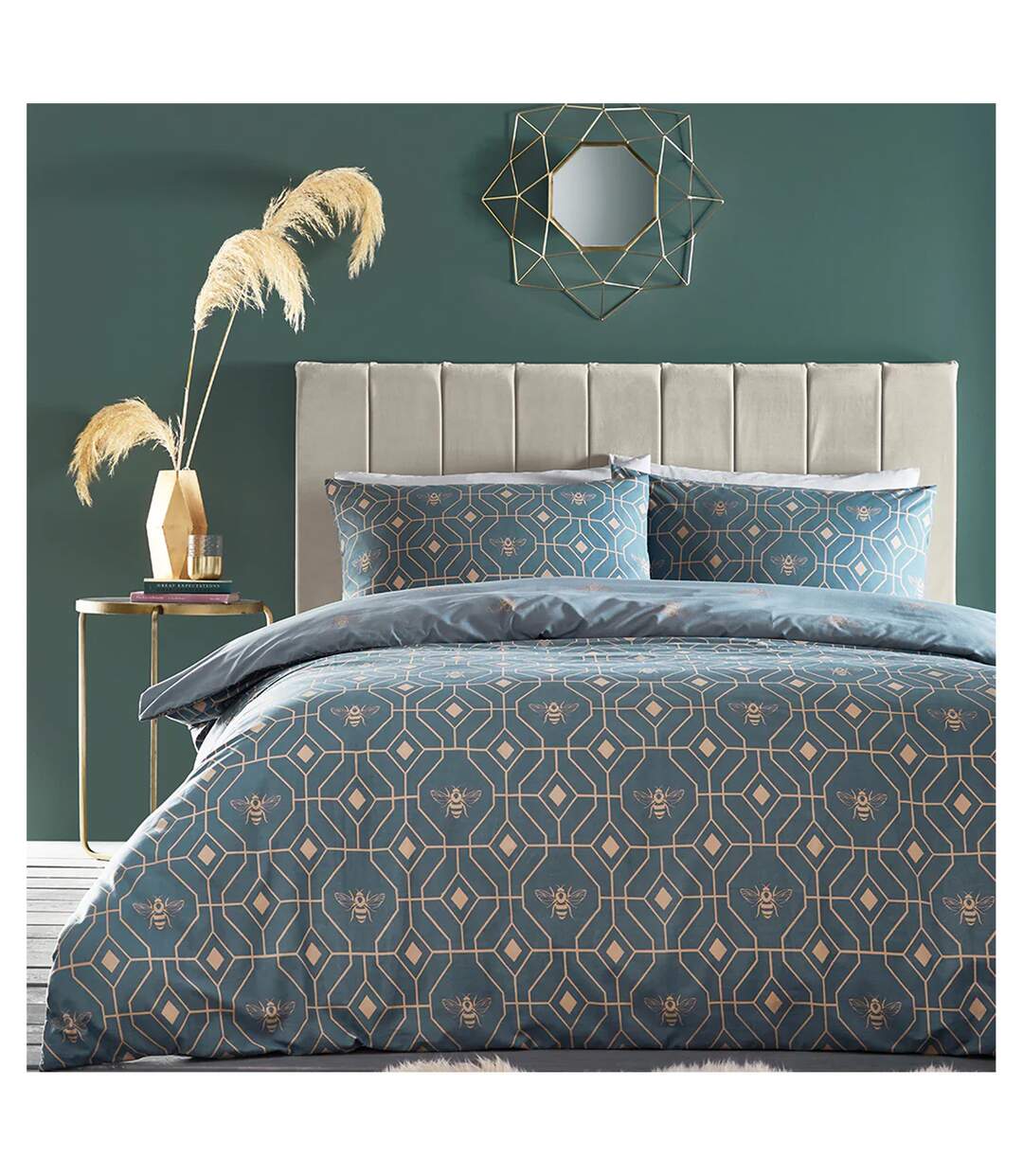 Bee deco geometric duvet cover set french blue Furn-1