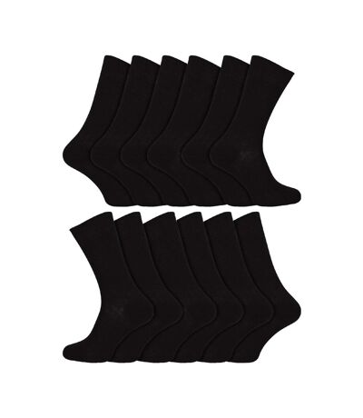 12 Pair Mens 100% Egyptian Cotton Luxury Seamless Mid Calf Black Socks
