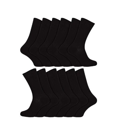 12 Pair Mens 100% Egyptian Cotton Luxury Seamless Mid Calf Black Socks