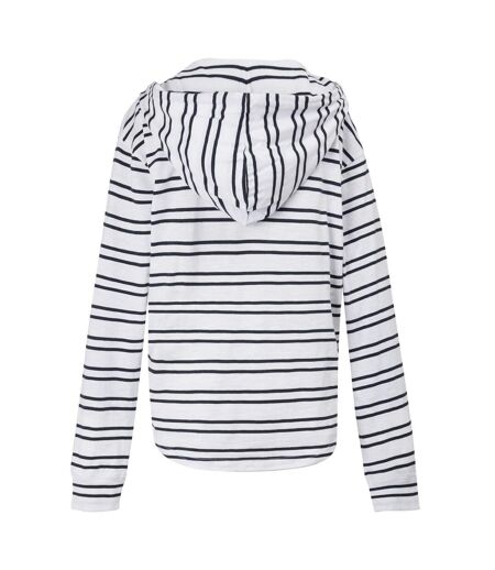 Womens/ladies Minerve Stripe V Neck Hoodie White Navy Regatta