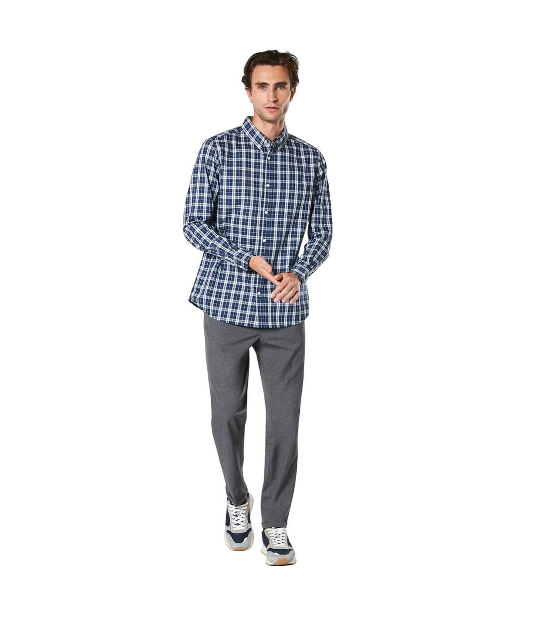 Mens mono check long-sleeved shirt navy Maine