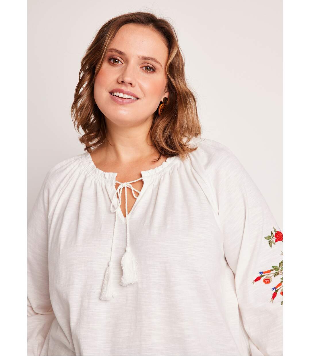 T-shirt long brodé manches 3/4-4