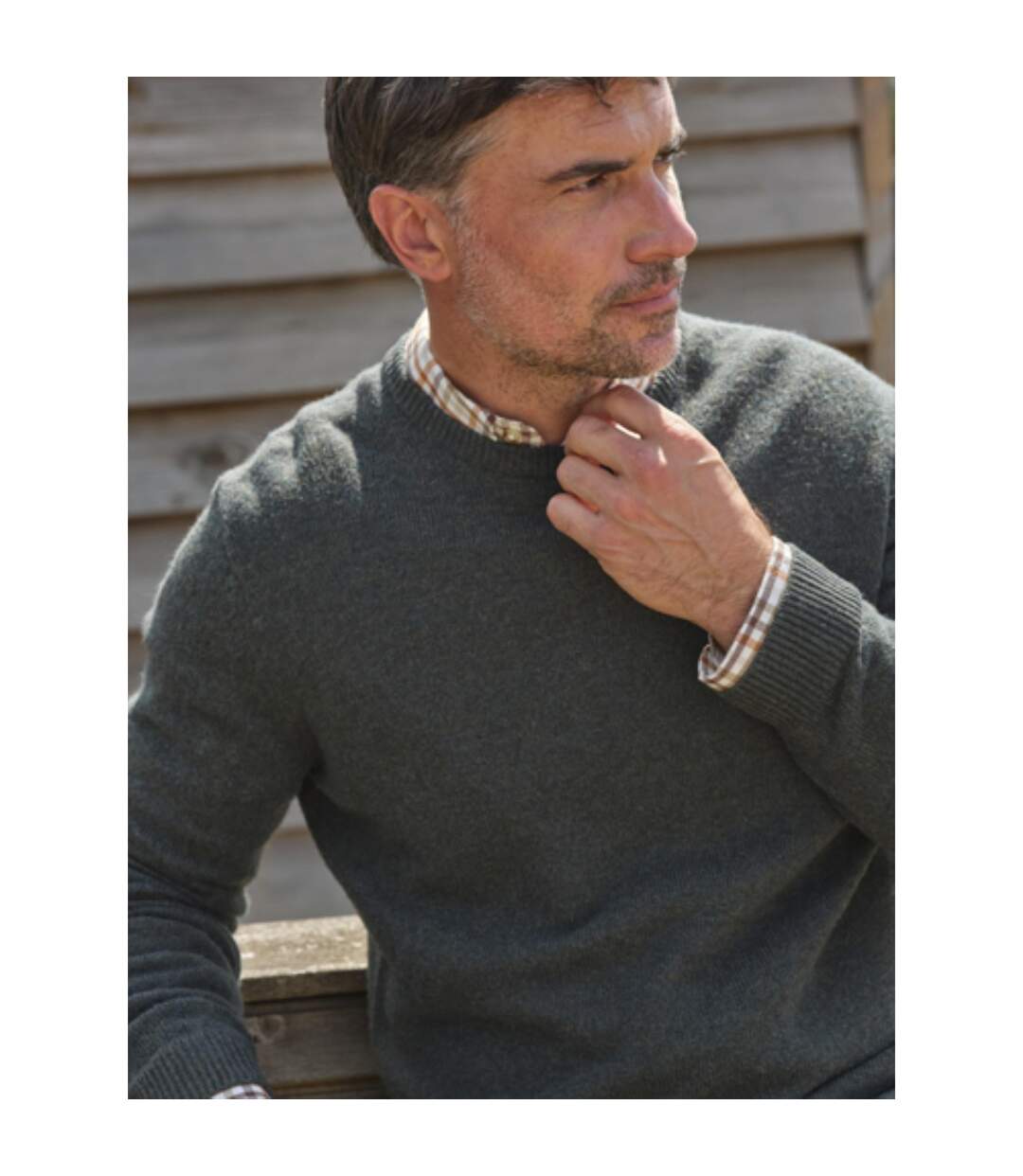 Mens Lambswool Crew Neck Jumper Pine WoolOvers-2