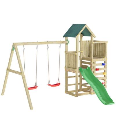 Structure de jeux en bois avec balançoires et toboggan Chester