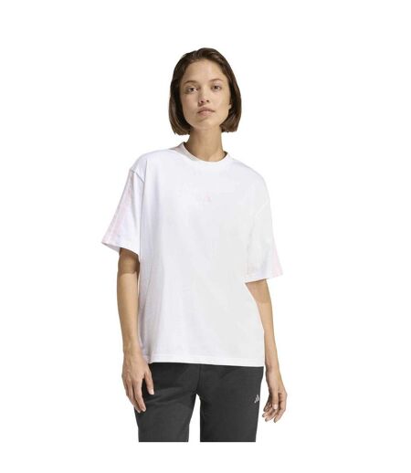 T-shirt Motif/style 3 Rayures Essentials Femme Blanc Rose Adidas