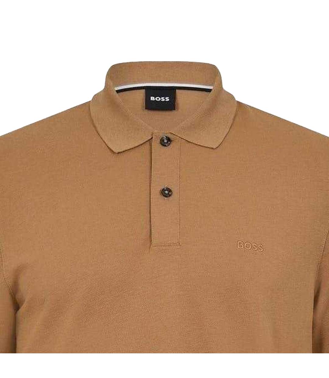 Mens Pallas Embroidered Logo Cotton Polo Shirt Dark Beige Boss-3