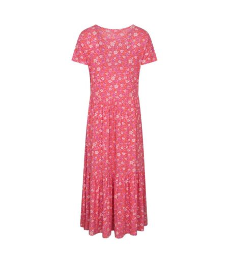 Womens/ladies Sardinia Floral Tiered Dress Bright Pink Mountain Warehouse