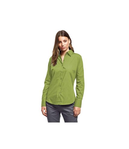 Premier Womens/Ladies Poplin Long Sleeve Blouse / Plain Work Shirt (Lime) - UTRW1090