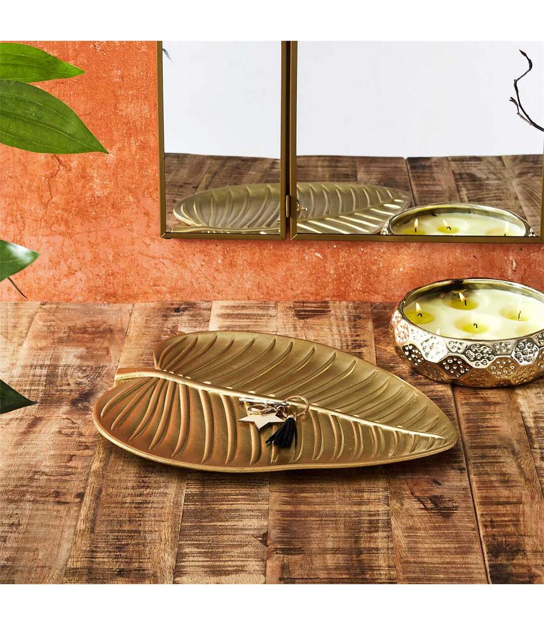 Vide-Poche Design Feuille 37cm Or-4