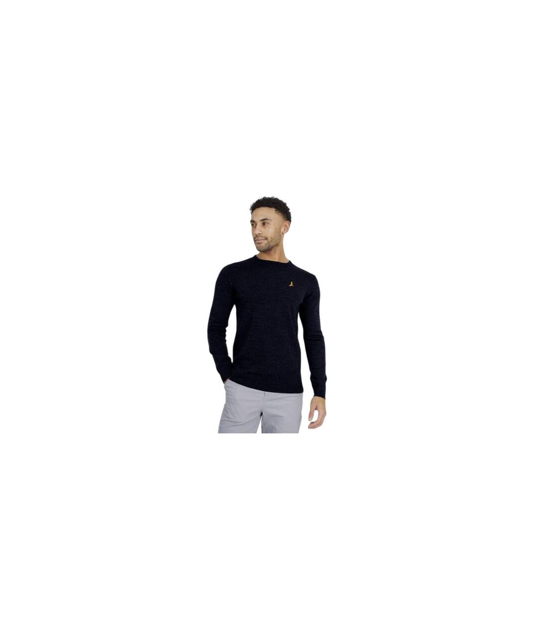 Mens Flat Knit Crew Neck Jumper Midnight Navy Brave Soul-1