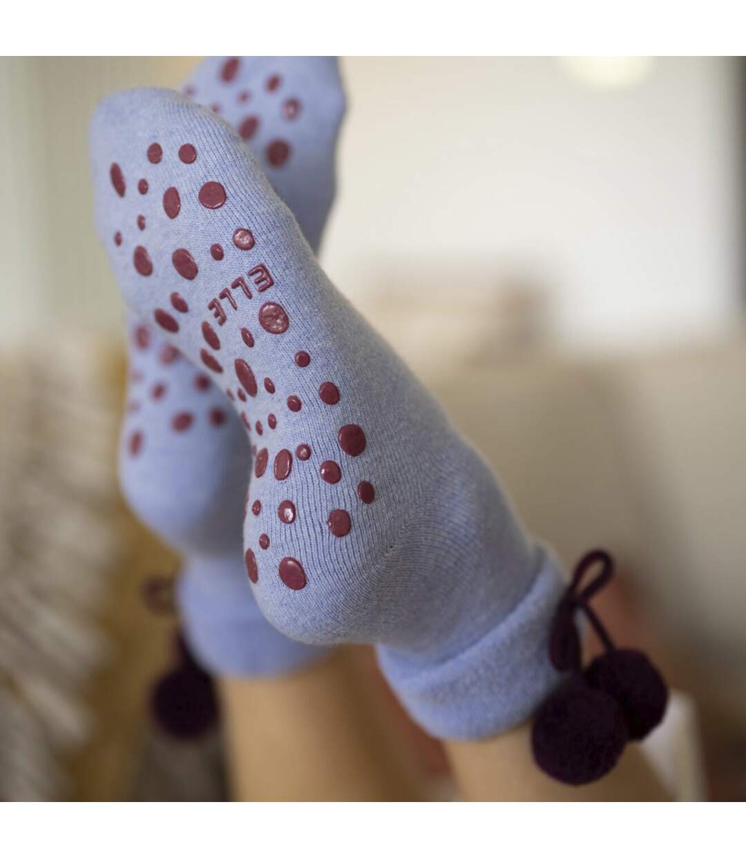 1 Pair Ladies Wool Mix Slipper Socks with Pom Pom - Warm Soft Cosy Comfort-3