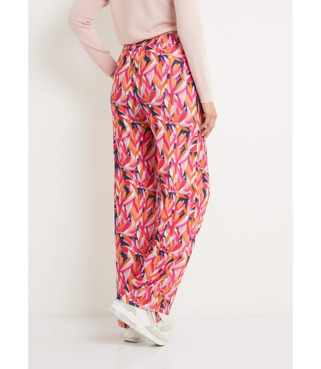 Pantalon large taille élastiquée feuillage-2