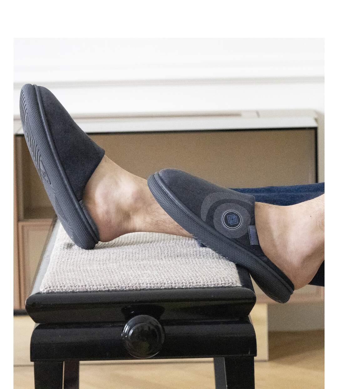 Isotoner Chaussons Mules homme velours semelle bloup extra confort-2