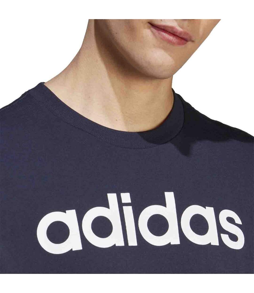 T-shirt Style Logo Brodé Essentials Linear Homme Bleu Marine Adidas-4