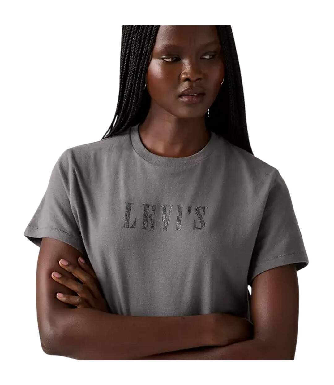 Womens/ladies Rhinestone T-shirt Grey Levis-4