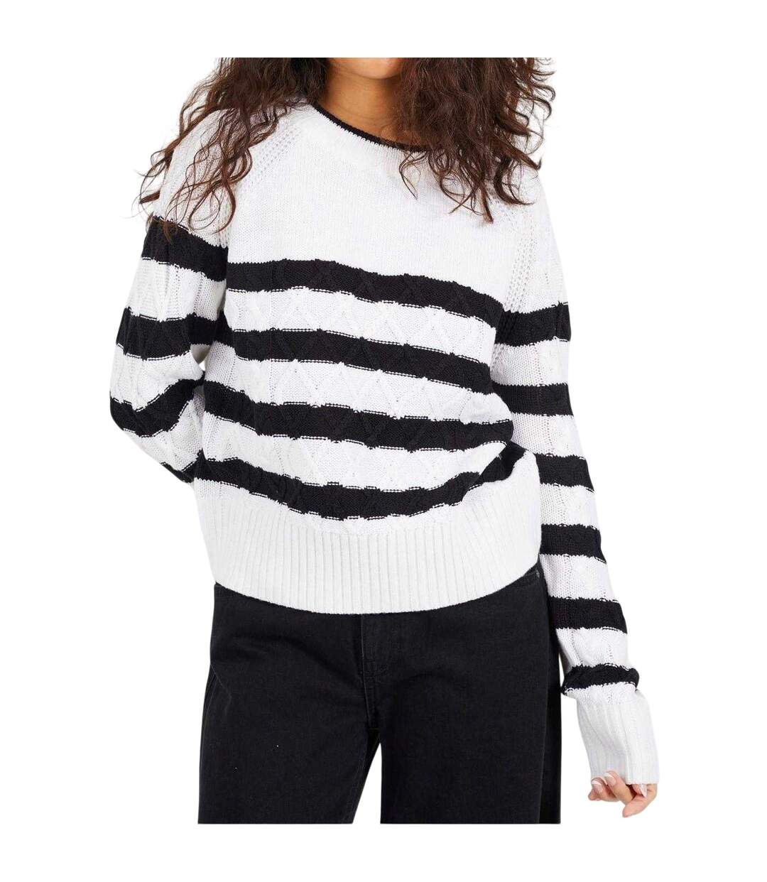 Pull Motif/style À Rayures Femme Blanc Cassé Noir Brave Soul-2