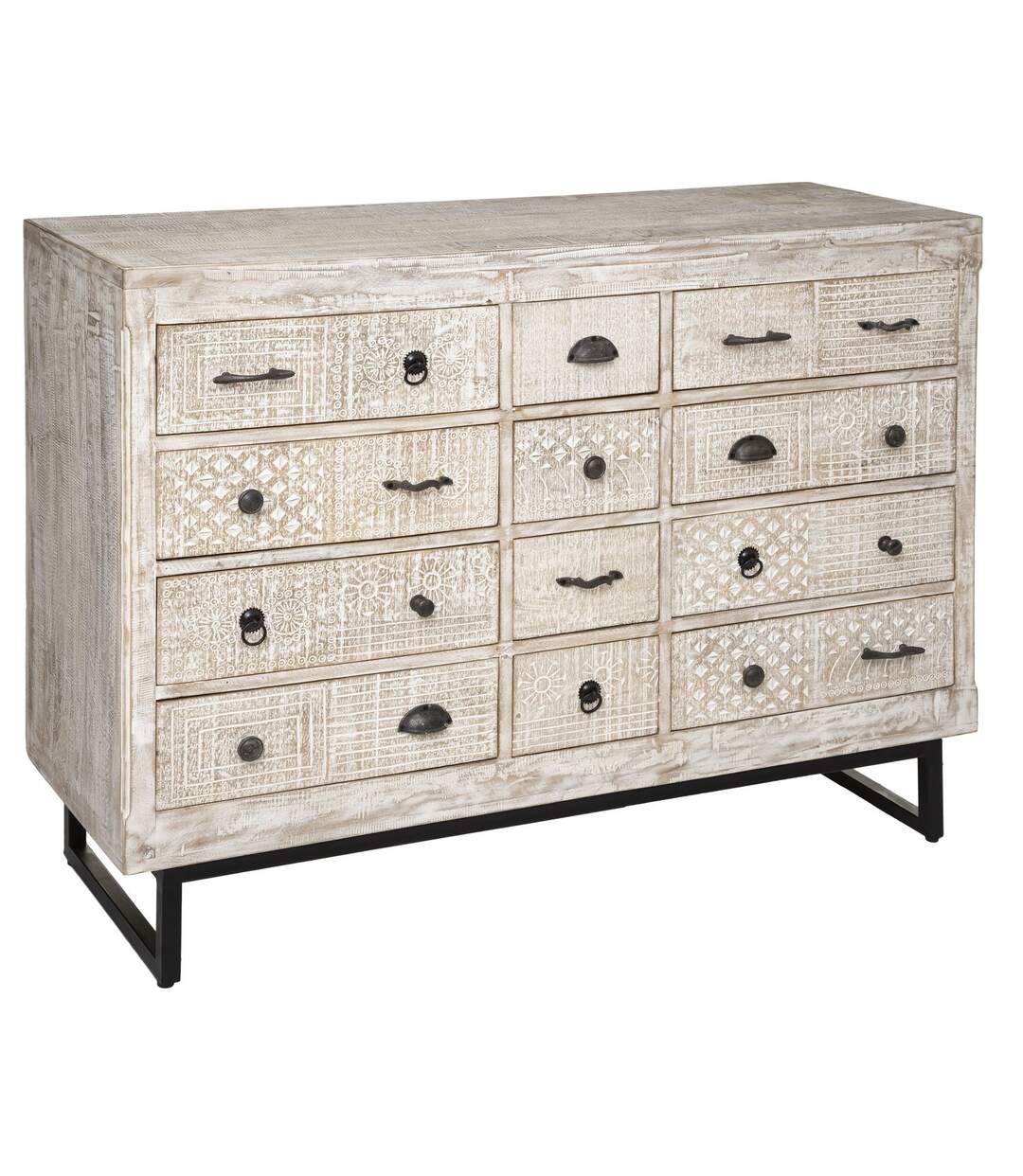 Commode 12 tiroirs Ajay en bois blanchi - Beige-1