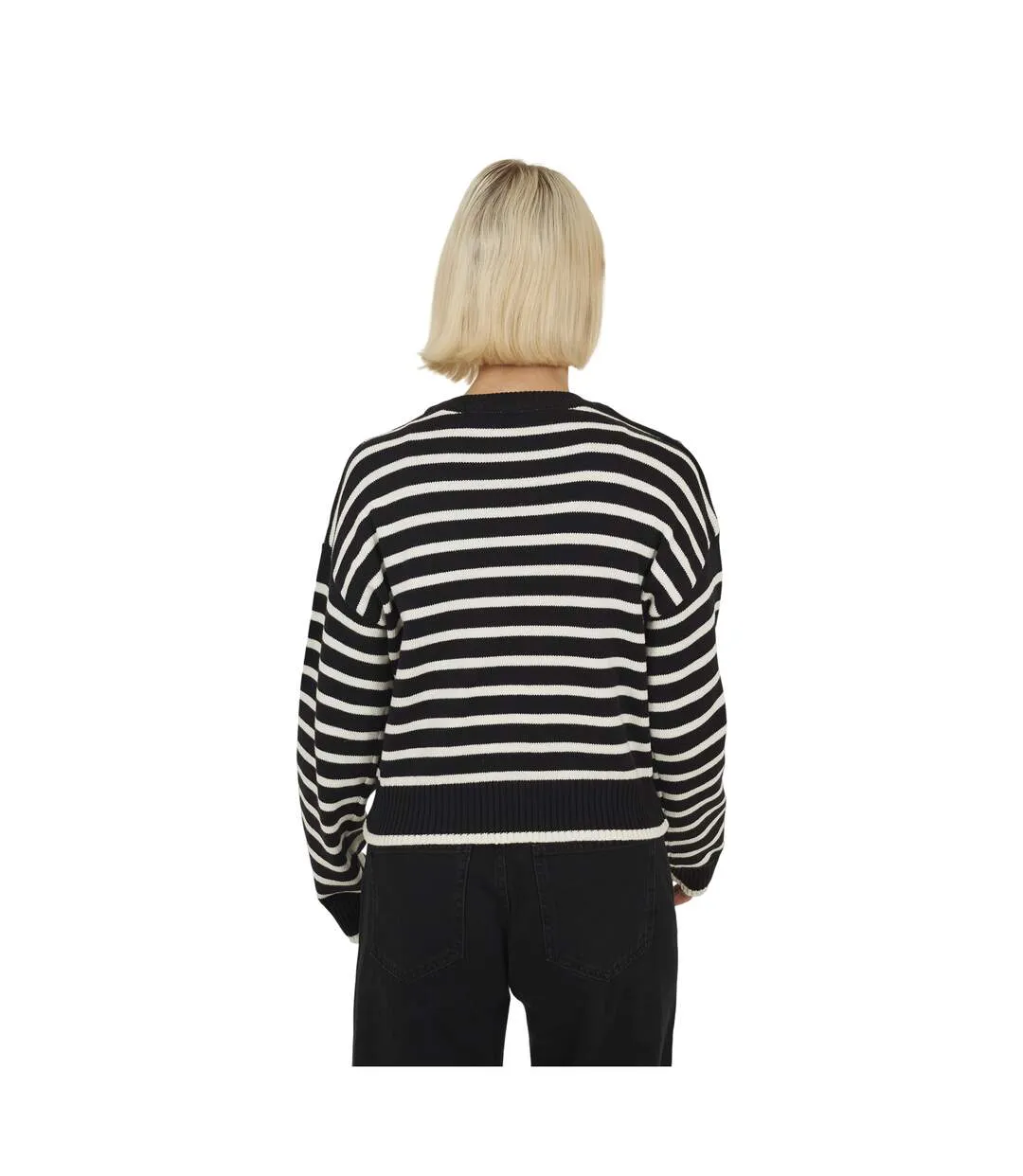 Womens/ladies Stripe Cotton Crew Neck Jumper Black Ivory Brave Soul-2