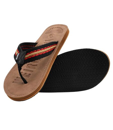 Mens malham faux leather flip flops caramel Weird Fish