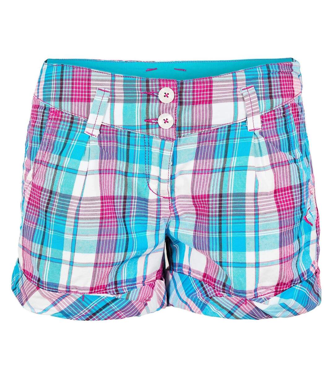 Womens/ladies Cotton Plaid Shorts Blue Puma-1