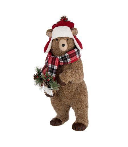 Statue Ours de Noël Bonnet 75cm Marron