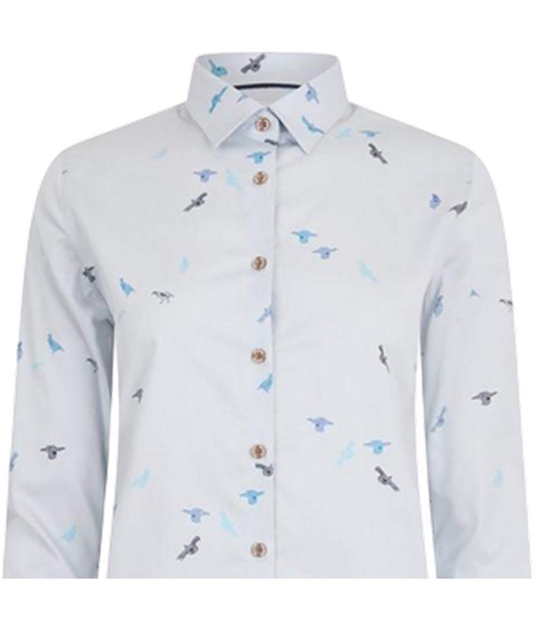 Chemise Motif/style Oiseaux Country Femme Blanc Bleu Musto-3