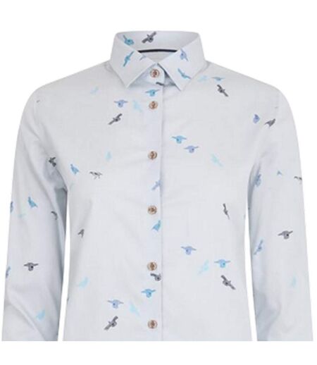 Chemise Motif/style Oiseaux Country Femme Blanc Bleu Musto