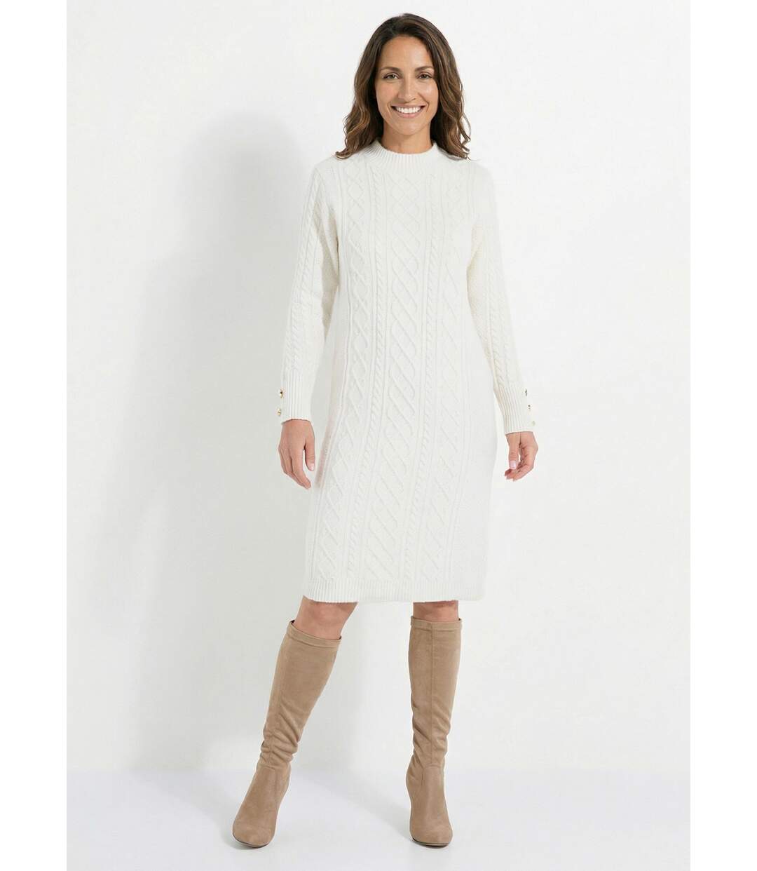 Robe-pull courte tricot uni col rond-1