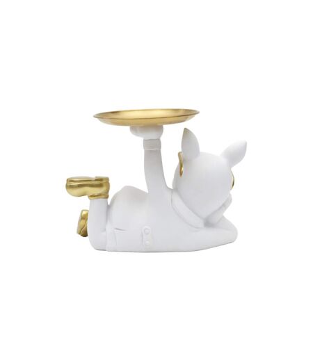 Vide-Poche Statue Bulldog 27cm Blanc