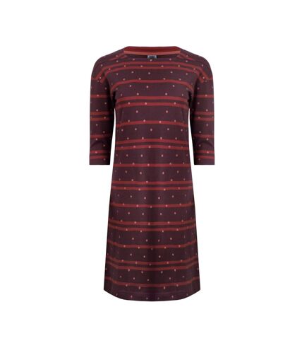 Womens/ladies amria striped organic cotton square neck dress mulled wine Weird Fish