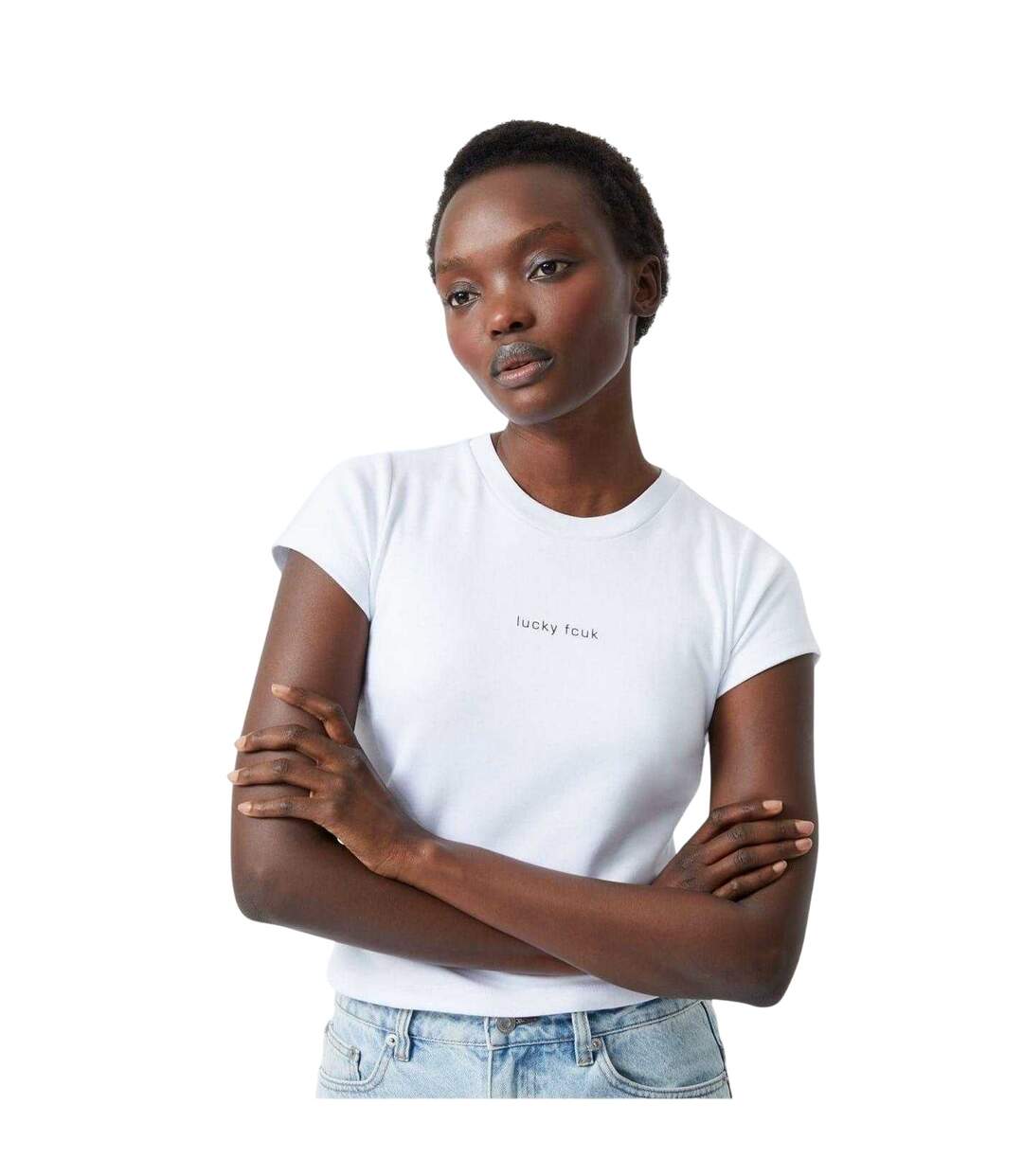 Womens/ladies Logo Cropped Slim T-shirt White FCUK-4